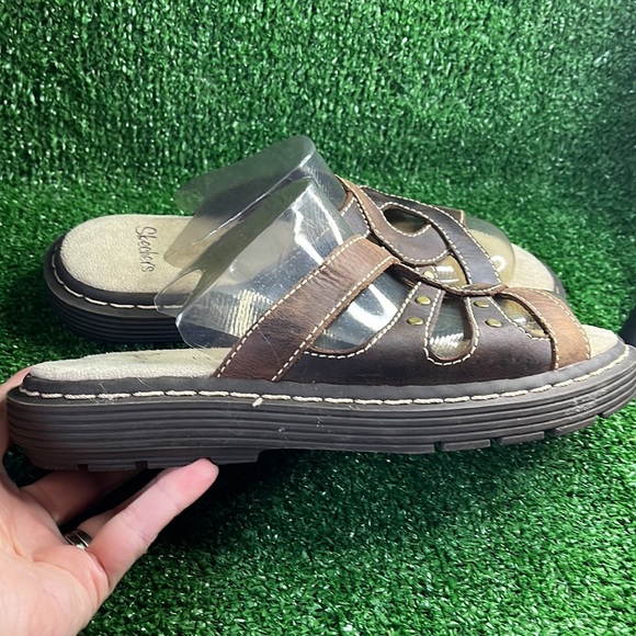 Skechers Leather Crossed Strap Wedge Sandals - Picture 5 of 7